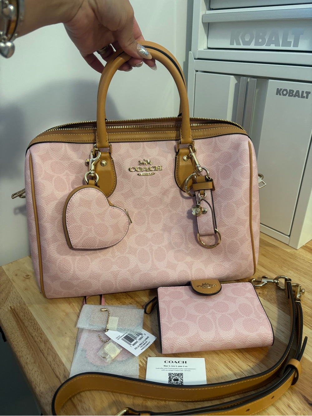 Coach Pink Signature Satchel with Tan Leather Accents